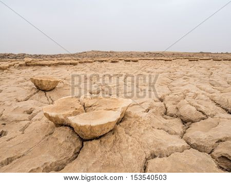 Close up photo of mineral formations on the sulphur lake Dallol in a volcanic explosion crater in the Danakil Depression northeast of the Erta Ale Range in Ethiopia.