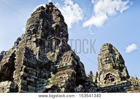 ankgor wat famous buddhist old landmark temple ruins detail near siem reap cambodia