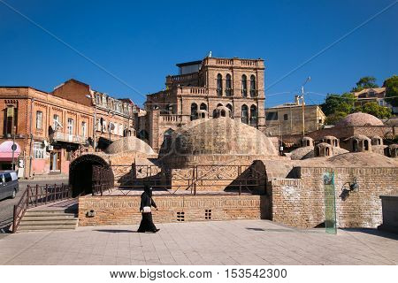 Abanotubani is the ancient district known for sulfuric baths. Abanotubani is located at the bank of the Mtkvari (Kura) River in Tbilisi. Georgia.