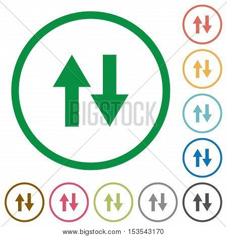 Data traffic flat color icons in round outlines