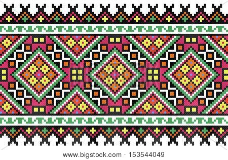 embroidered good like old handmade cross-stitch ethnic Ukraine pattern. Ukrainian towel with ornament, rushnyk called, in vector