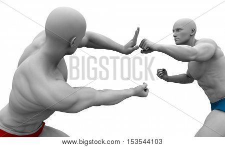 Self Defence or Self Defense Techniques in a Fight 3d Illustration Render