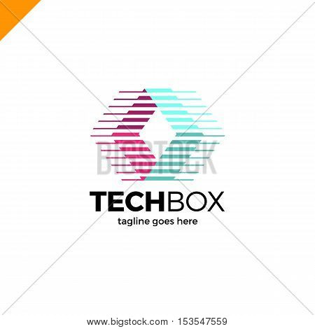 Digital Move Logo. Tech Arrow Box Logo. Technology Media Rhomb