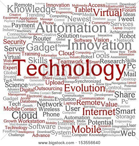 Concept or conceptual digital smart technology square word cloud isolated on background