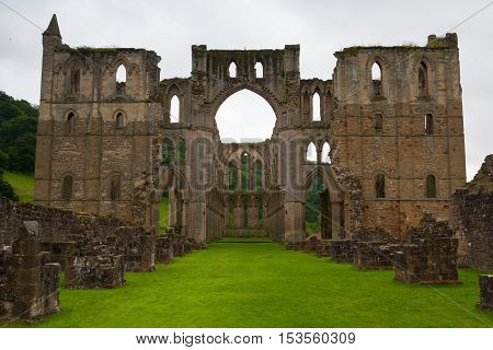 Ruins of the Cistercian Rievaulx Abbey near Helmsley in North Yorkshire England