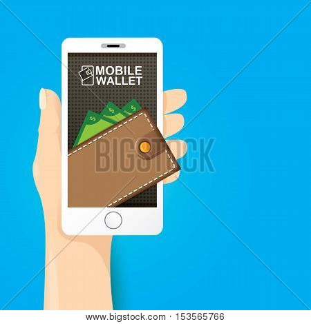 vector digital mobile wallet vector concept icon. smartphone screen with wallet on screen. Internet banking concept. wireless money transfer.