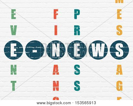 News concept: Painted blue word E-news in solving Crossword Puzzle