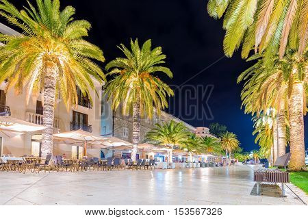 TIVAT MONTENEGRO - SEPTEMBER 21: This is the central seafront promenade area of Tivat where you can find restaurants cafes and shops on September 21 2016 in Tivat