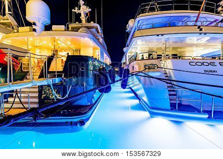 TIVAT MONTENEGRO - SEPTEMBER 21: These are luxury Yachts in Tivat a famous coastal town best known for its luxury shopping restaurants and port area on September 21 2016 in Tivat