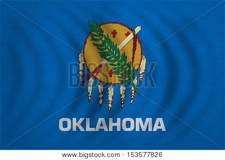 Flag of the US state of Oklahoma. American patriotic element. USA banner. United States of America symbol. Oklahoman official flag wavy real detailed fabric texture illustration. Accurate size color