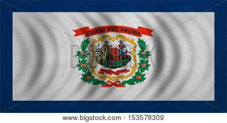 Flag of the US state of West Virginia. American patriotic element. USA banner. United States of America symbol. West Virginian official flag wavy real fabric texture illustration. Accurate size color