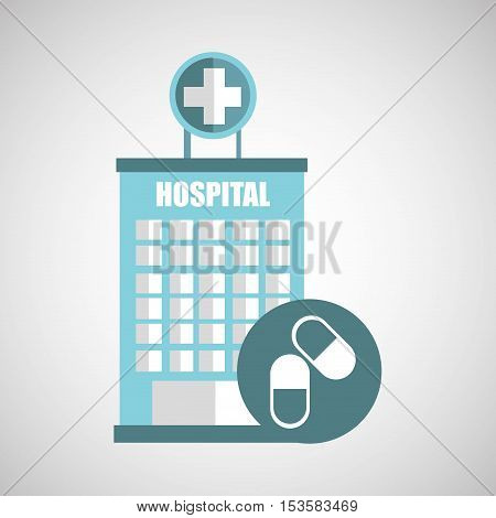 medicine capsule pill hosptial building icon vector illustration