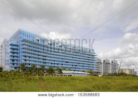 OCTOBER 26: Image of the The Surf Club Four Seasons hotel and residences located at 90th Street and Collins Avenue set for 2017 completion October 26, 2016 in Surfside FL, USA