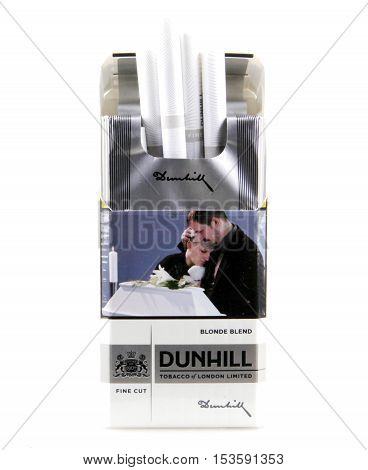 Aytos Bulgaria - October 26 2016: Dunhill Isolated On White Background. Dunhill Cigarettes Are A Lux