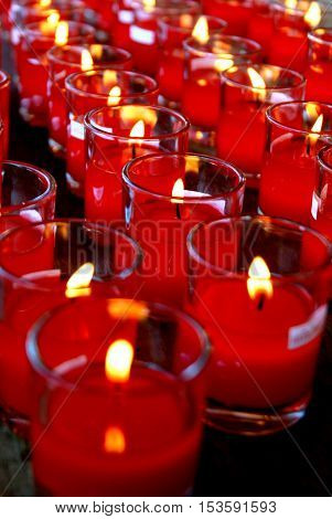 Closeup red candle, candle-lit, symbols religion, Abstract