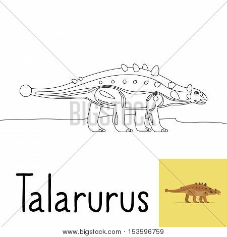 Coloring page for kids with Talarurus dinosaur and colored preview. Vector illustration