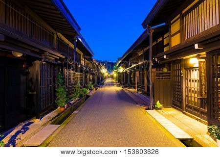 Takayama Old Town Centered Street Buildings Dusk H