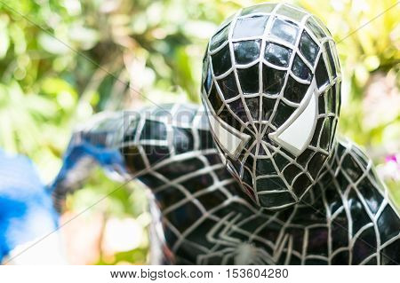 Chiang Mai Thailand - Oct 13 : Close up  Spiderman model in The Garden on October 13 2016 in Chiang Mai Thailand