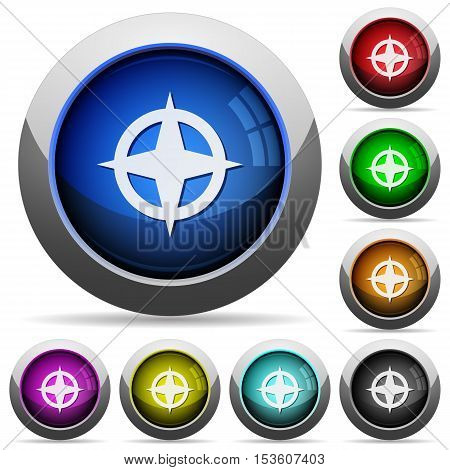 Map directions icons in round glossy buttons with steel frames