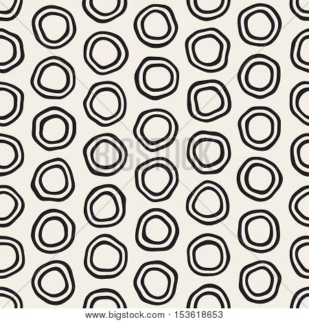 Vector Seamless Black and White Hand Drawn Circles Pattern. Abstract Freehand Background Design