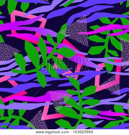 seamless vector geometric pattern. memphis style, geometric abstract, neon shapes overlapping. pop culture, retro video look.