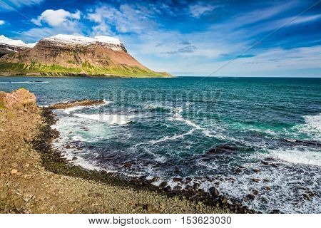 Arctic sea and coastline in Iceland in summer