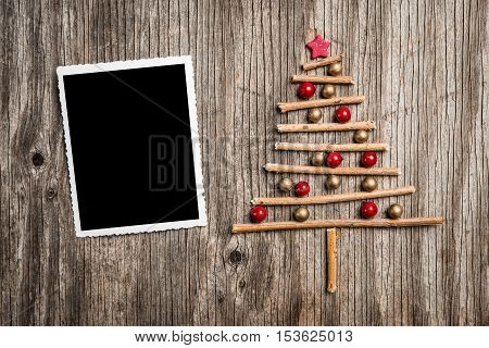 Empty Photo And Christmas Tree Made Of Branches