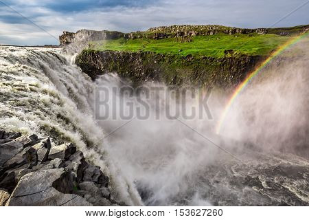 Spectacular Dettifoss waterfall in Iceland in summer