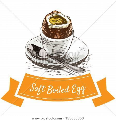 Soft boiled egg colorful illustration. Vector illustration of breakfast.