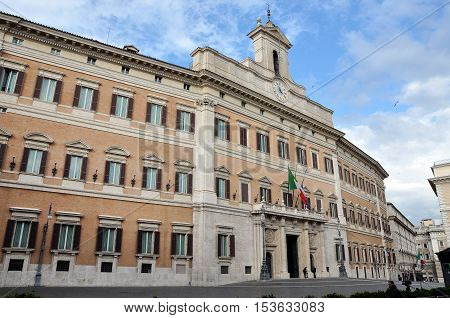 Palazzo Montecitorio Palace In Rome, Italy, The Seat Of The Italian Chamber Of Deputies