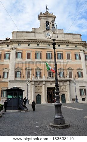 Palazzo Montecitorio Palace In Rome, Italy, The Seat Of The Italian Chamber Of Deputies
