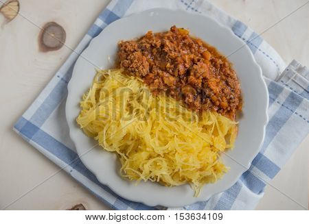Homemade Cooked Spaghetti Squash Pasta with Marinara Sauce