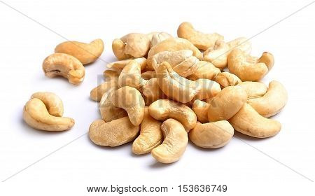 Cashew nut close up on white isolated.