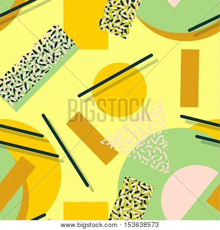 seamless colorful geo pattern. memphis trend. Basic shapes overlapping, neon colors, small original textures