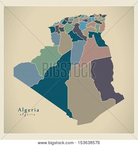 Modern Map - Algeria with provinces colored DZ Algeria vector