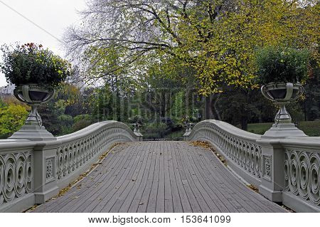 Gapstow Bridge is one of the icons of Central Park Manhattan in New York City during rain storm
