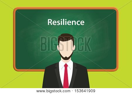 resilience illustration concept with business man standing on front of blackboard or greenboard using suit vector