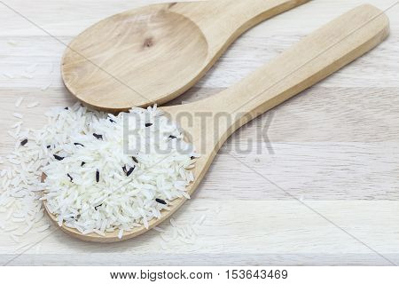 Uncooked Thai rice in ladle rice Healthy Food