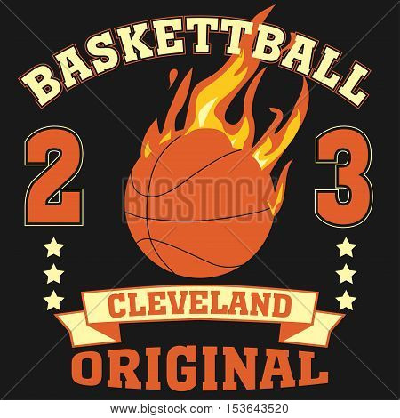 Cleveland Ohio sport typography t-shirt basketball burning ball champion college team - vector