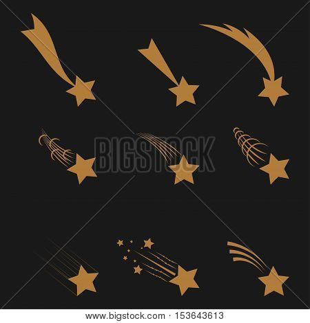 Falling gold  stars vector set Icons of meteorites and comets