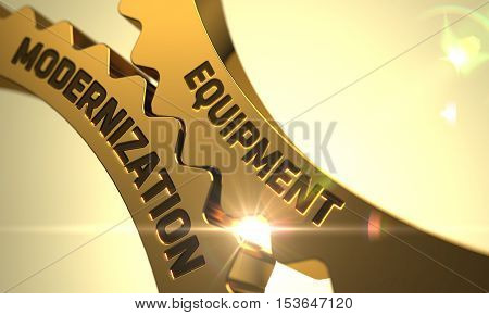 Equipment Modernization - Industrial Design. Golden Cog Gears with Equipment Modernization Concept. 3D Render.