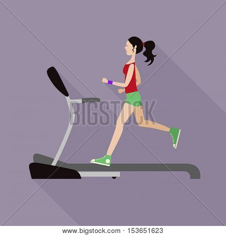 Vector illustration girl likes to run on the treadmill.