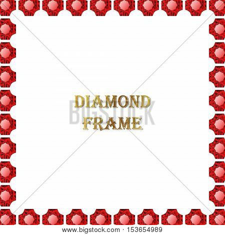 Ruby square frame. Vector illustration jewelry. Abstract vector border on white background.