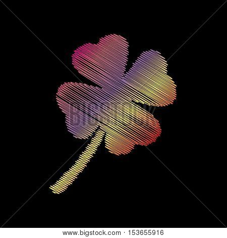 Leaf Clover Sign. Coloful Chalk Effect On Black Backgound.