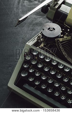 Vintage type writing machine. Close up view