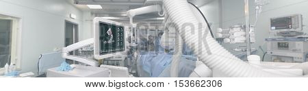 Panoramic view of the equipment in the cathlab.