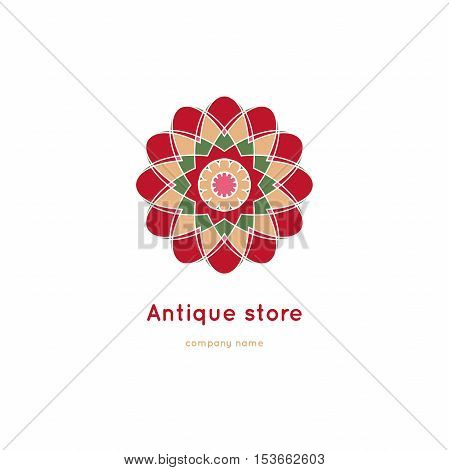 Decorative flower element. Ornamental vector symbols. Circle colorful icon. Isolated abstract colorful vector logo. Vector vintage mandala logo. Kaleidoscope flower.