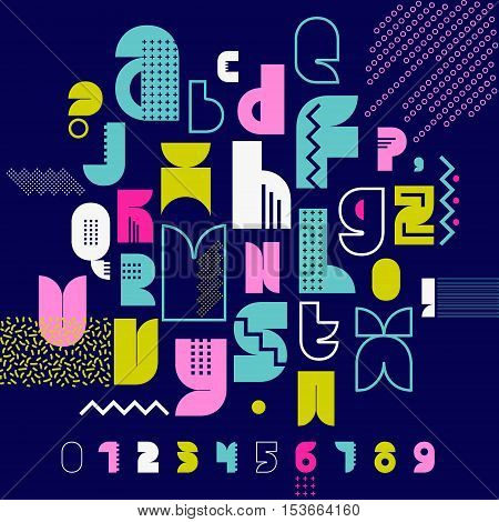 80s Retro alphabet font banner. Vintage Alphabet vector Old style graphic poster. Old style graphic template.