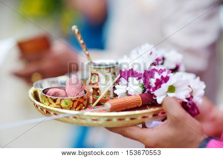 Amazing Hindu Wedding Ceremony. Details Of Traditional Indian Wedding.