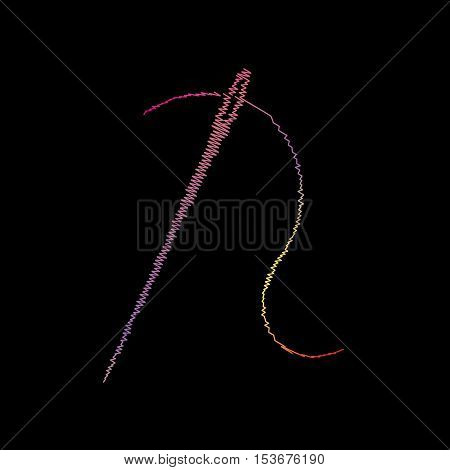Needle With Thread. Sewing Needle, Needle For Sewing. Coloful Chalk Effect On Black Backgound.